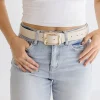 Diana Rectangle Metal Buckle Vegan Leather Belt Khaki