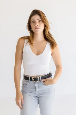 Diana Rectangle Metal Buckle Vegan Leather Belt Black