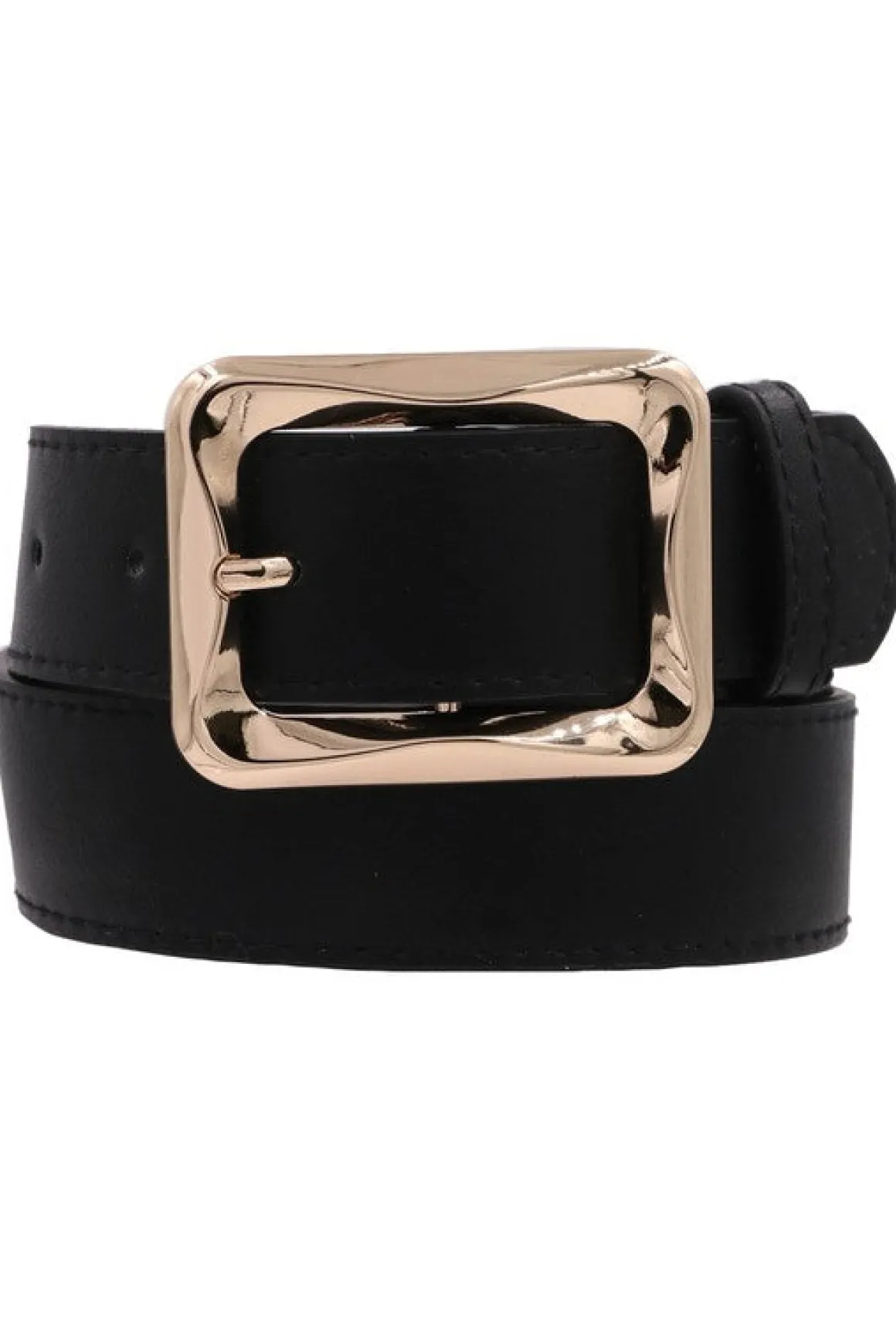 Diana Rectangle Metal Buckle Vegan Leather Belt Black