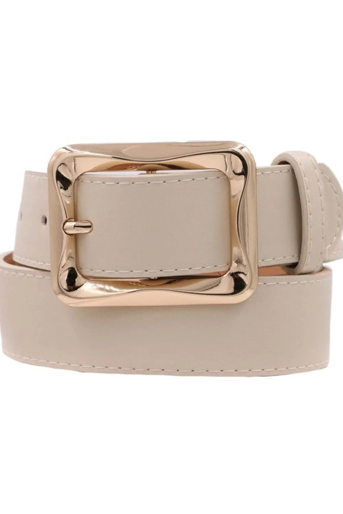 Diana Rectangle Metal Buckle Vegan Leather Belt Khaki