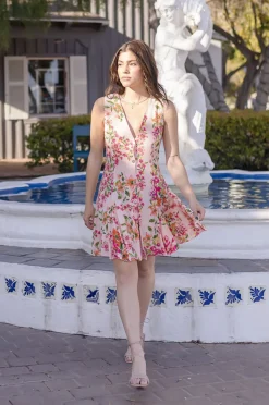 Eden Sleeveless Button Down Floral Print Mini Dress Peach
