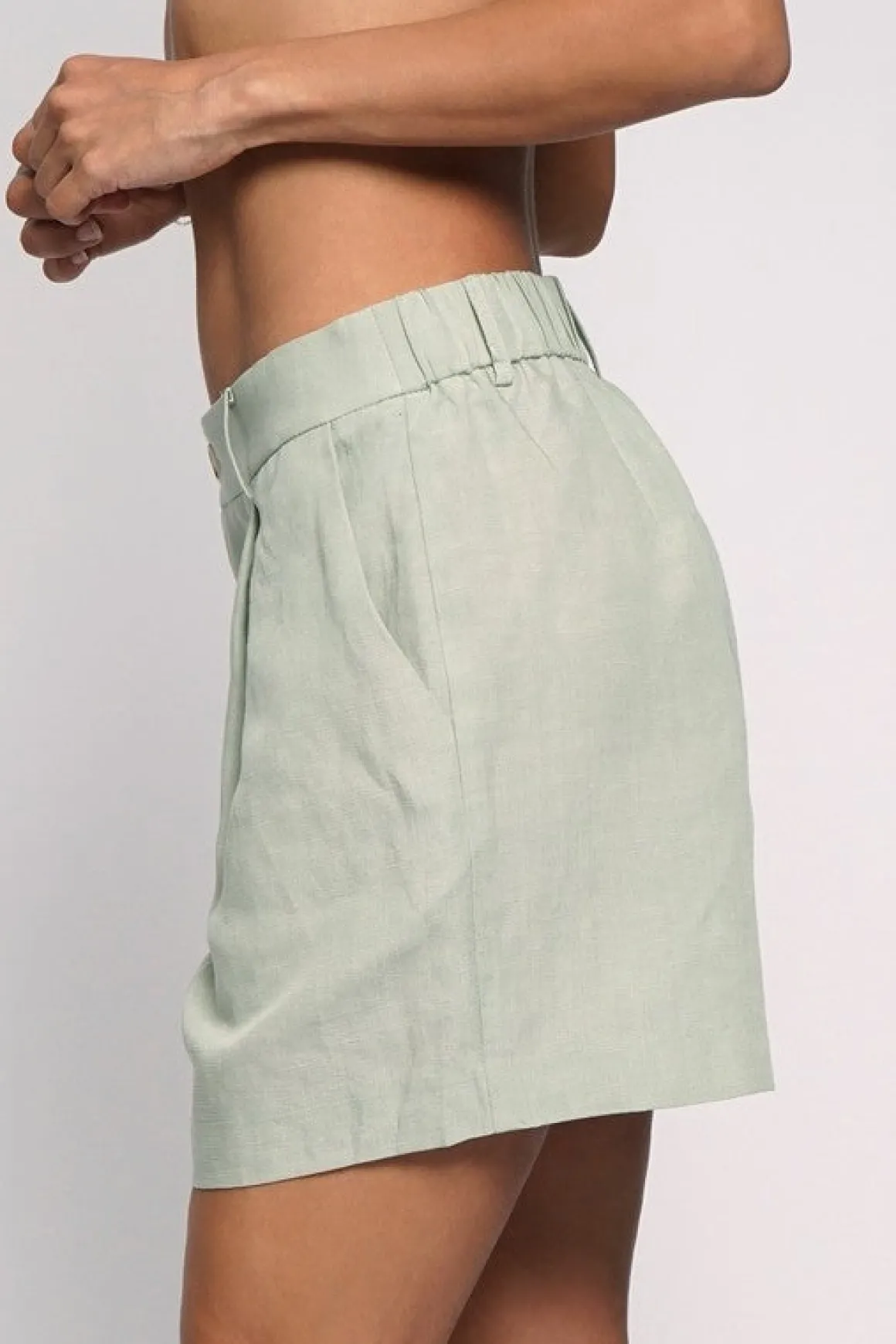 Elena High Waist Pleated Shorts Sage