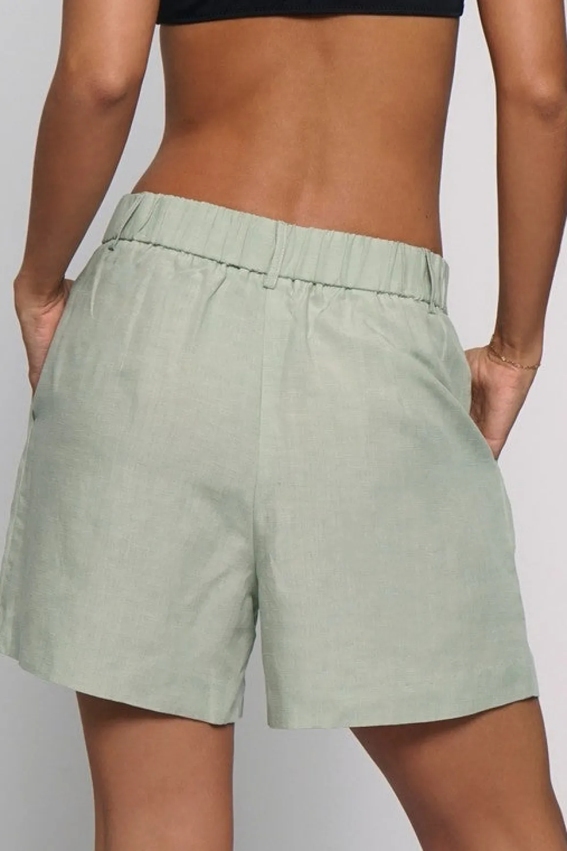 Elena High Waist Pleated Shorts Sage
