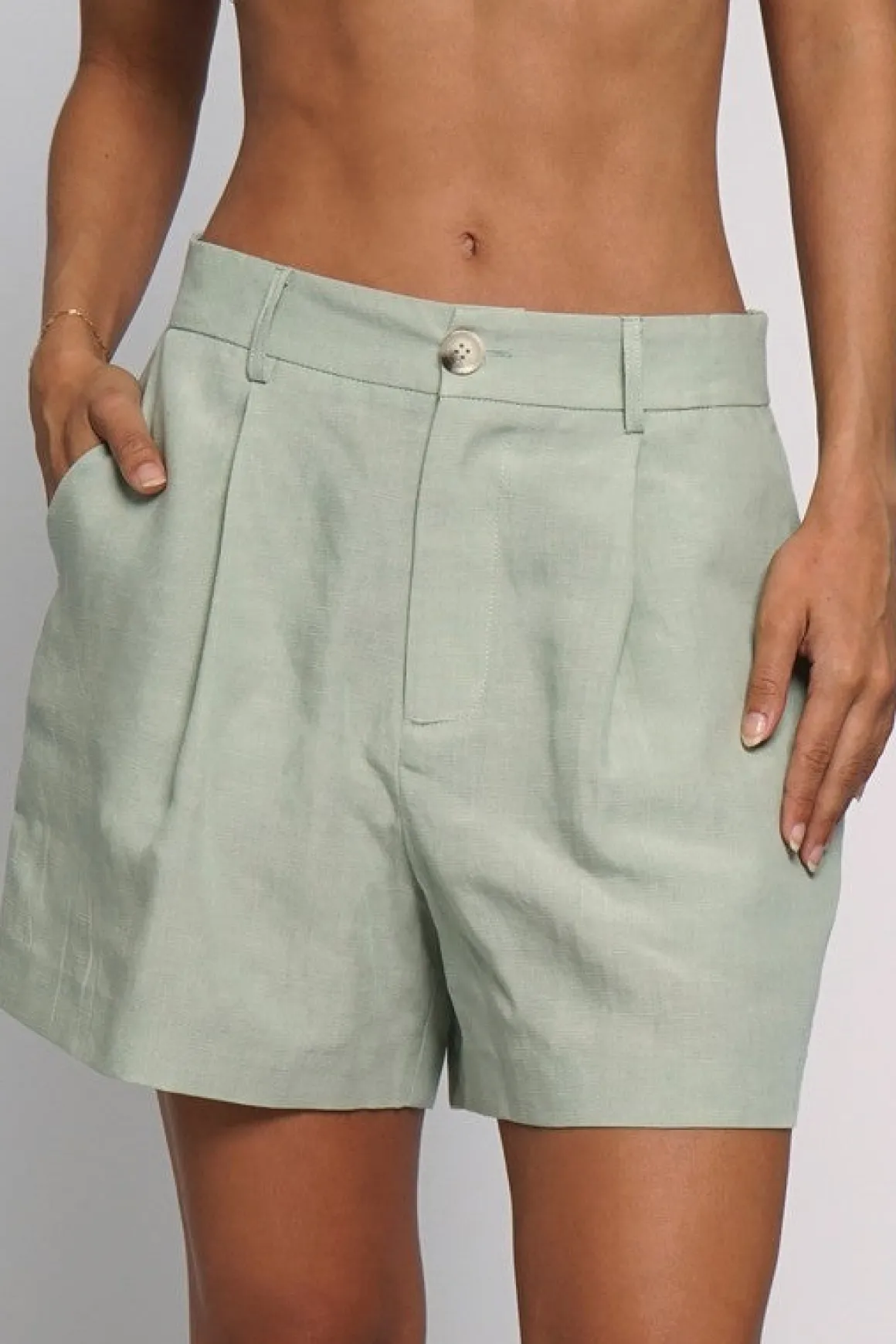Elena High Waist Pleated Shorts Sage
