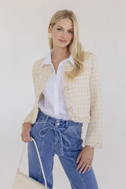 Elizabeth Long Sleeve Cropped Tweed Jacket Cream