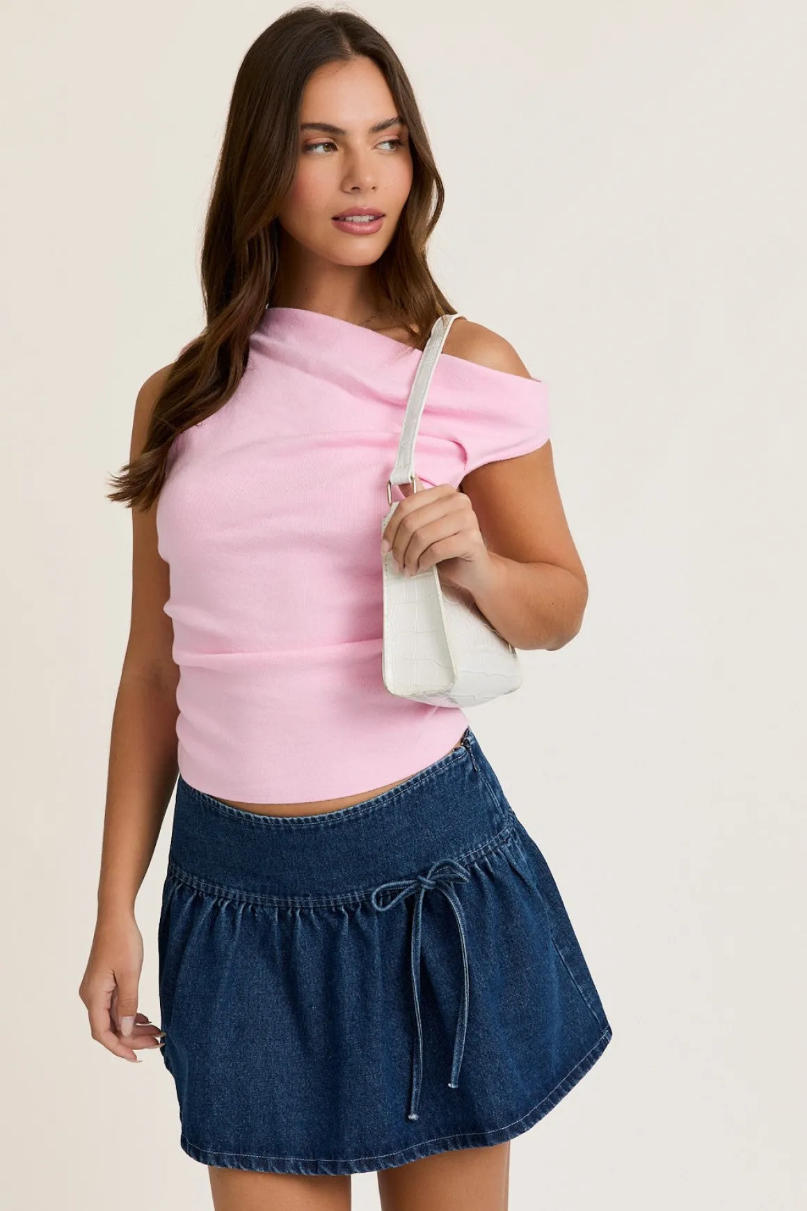 Ella Sleeveless Asymmetrical Neckline Top Pink