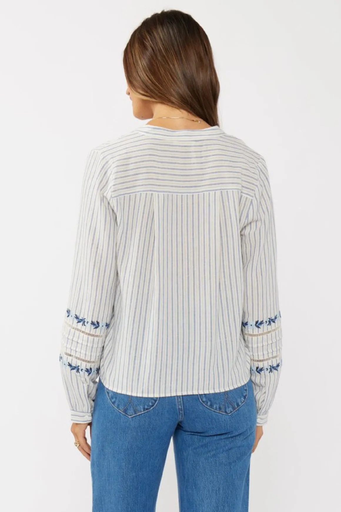 Elliott Long Sleeve Front Tie Stripe Print Top Blue