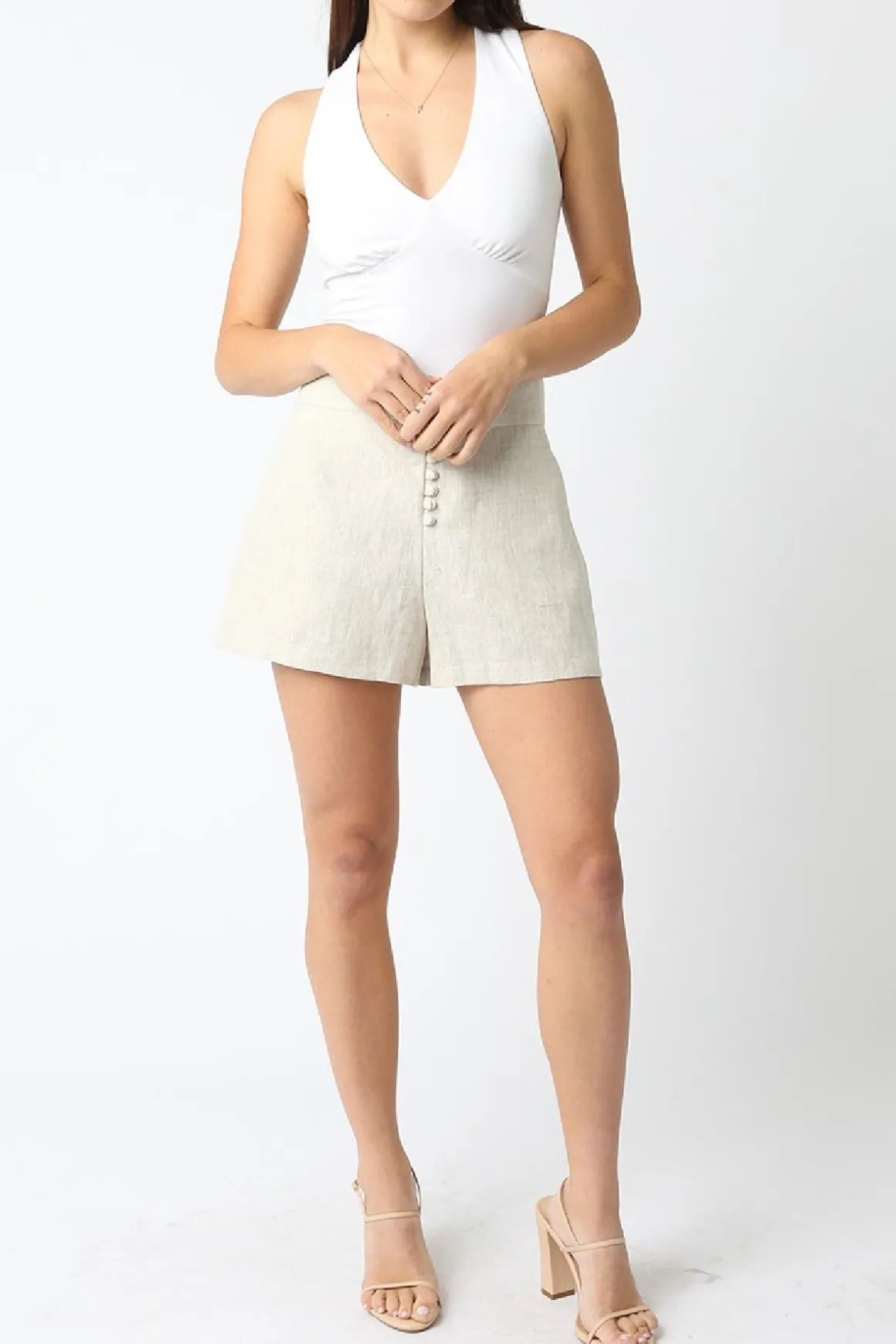 Emery High Waist Linen Shorts Natural