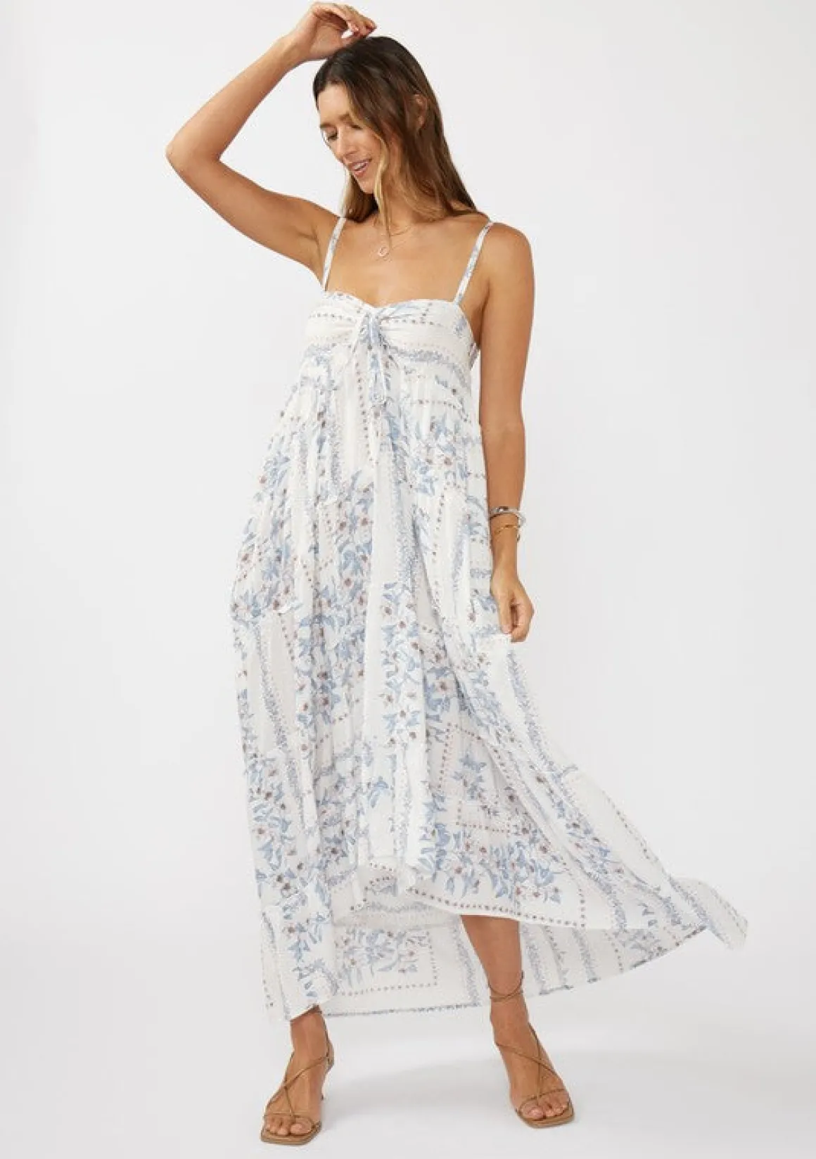 Emily Sleeveless Patchwork Floral Print Maxi Dress Cream