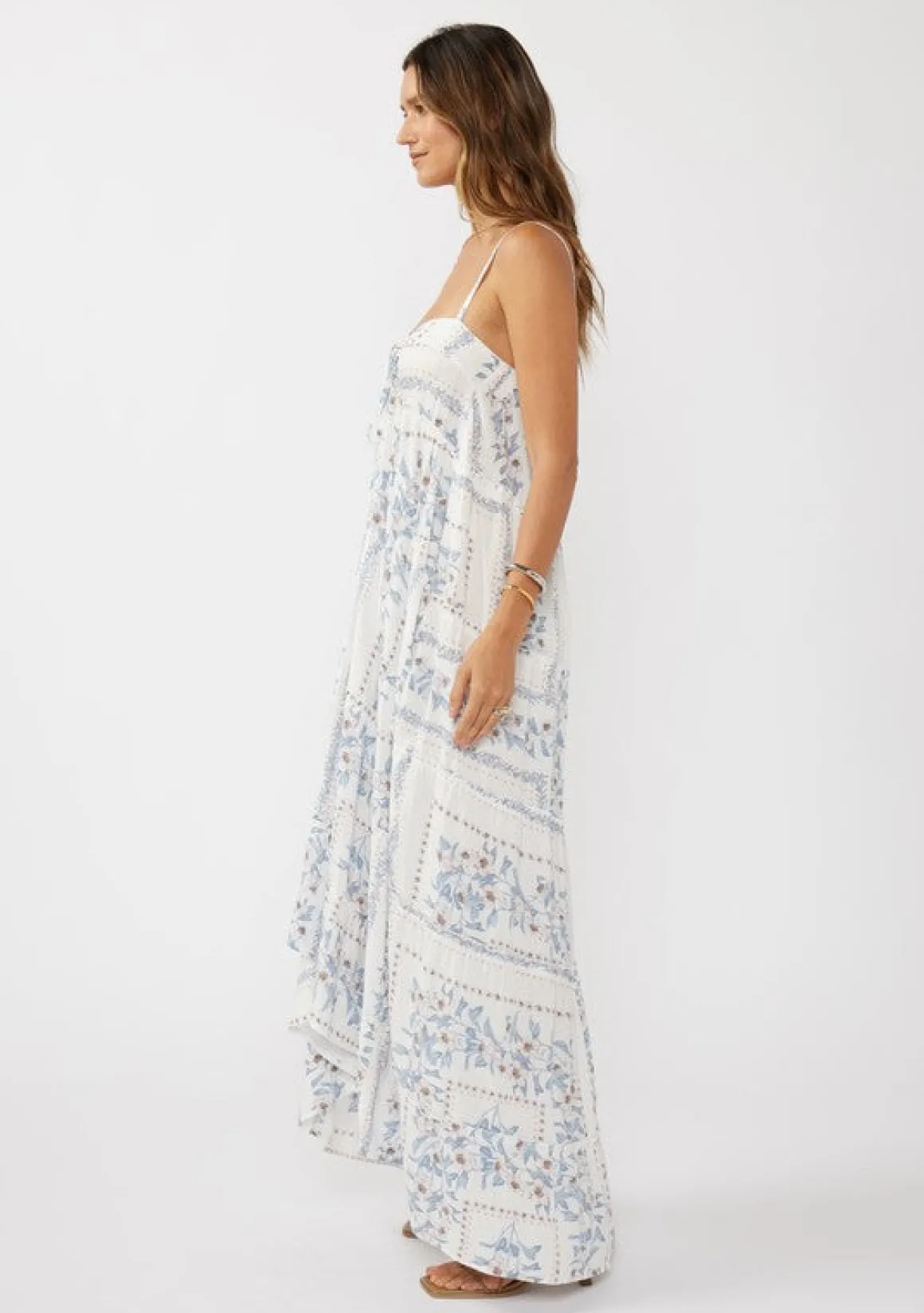 Emily Sleeveless Patchwork Floral Print Maxi Dress Cream