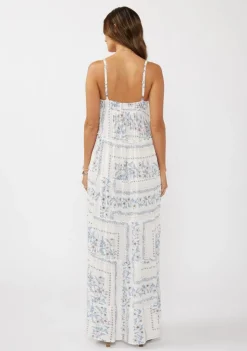 Emily Sleeveless Patchwork Floral Print Maxi Dress Cream