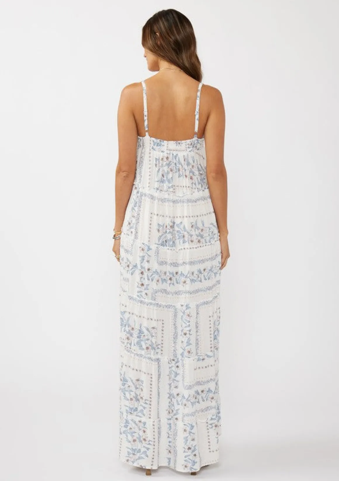 Emily Sleeveless Patchwork Floral Print Maxi Dress Cream