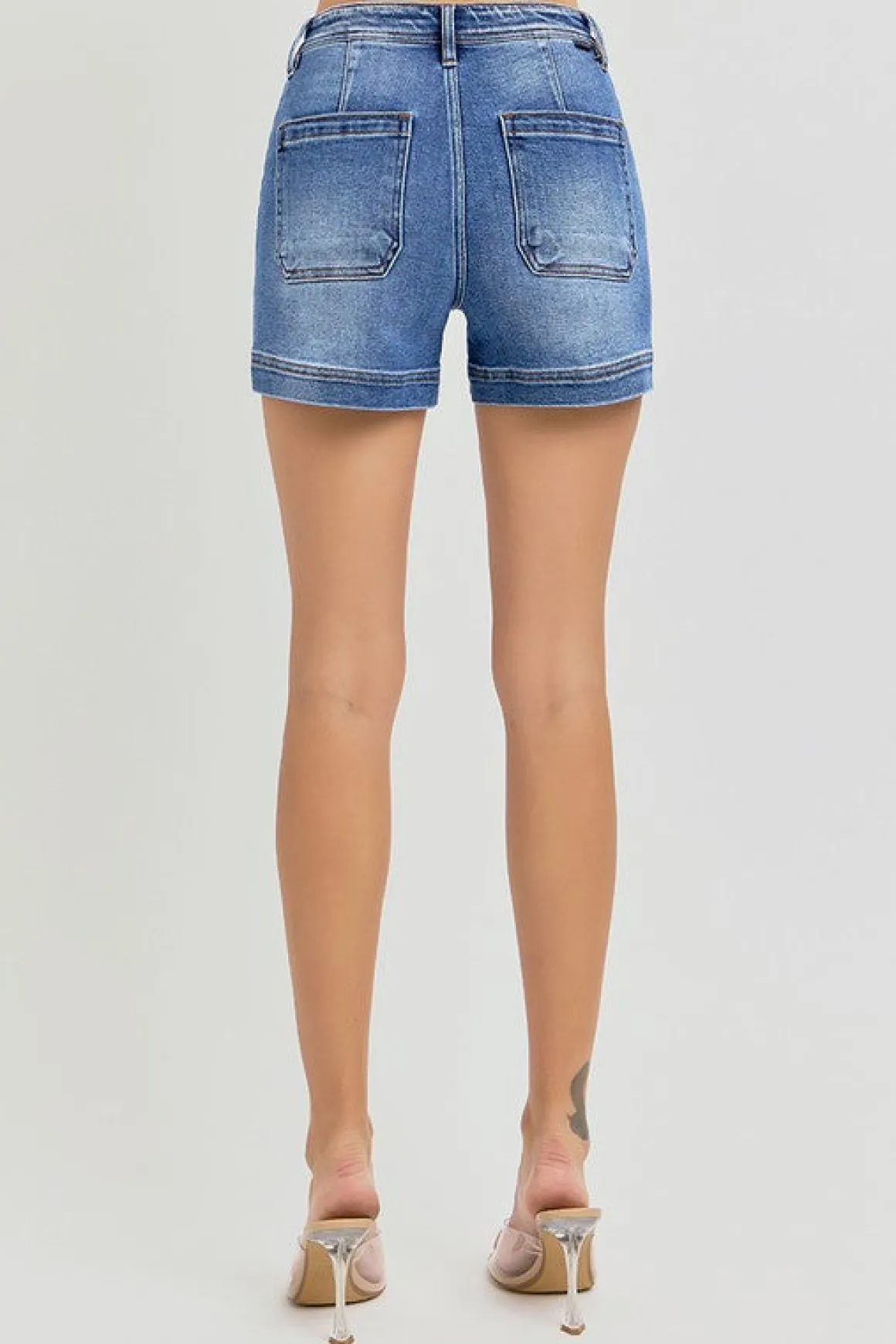 Esme High Rise Welt Pocket Shorts Dark Wash