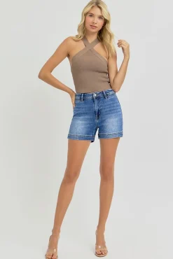 Esme High Rise Welt Pocket Shorts Dark Wash