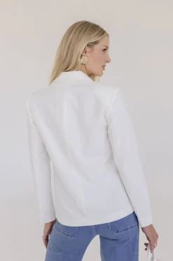 Estelle Long Sleeve Notched Lapel Front Tie Blazer White
