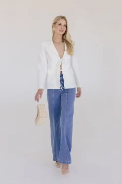 Estelle Long Sleeve Notched Lapel Front Tie Blazer White