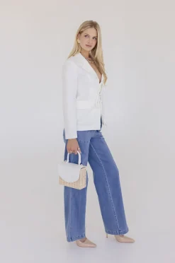 Estelle Long Sleeve Notched Lapel Front Tie Blazer White