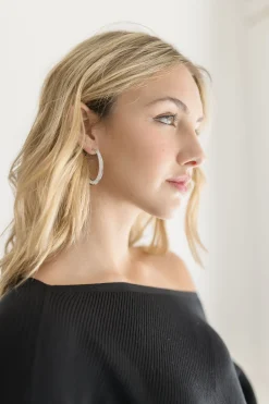 Fallon Metallic Mesh Hoop Earrings Silver