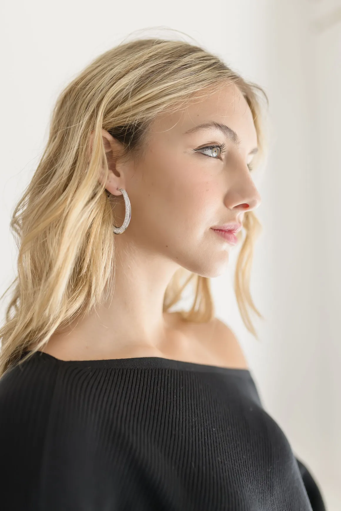 Fallon Metallic Mesh Hoop Earrings Silver