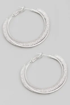 Fallon Metallic Mesh Hoop Earrings Silver