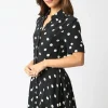 Felicia Short Sleeve Button Down Polka Dot Mini Dress Black