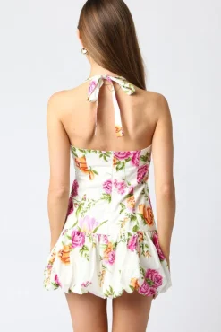 Felicity Sleeveless Halter Tie Floral Print Mini Dress White
