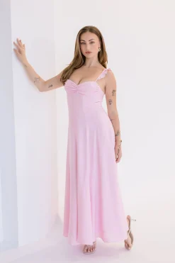 Francesca Sleeveless Ruffle Shoulder Maxi Dress Pink