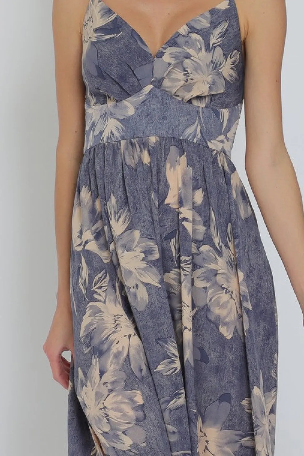 Genesis Sleeveless Floral Print Maxi Dress Blue