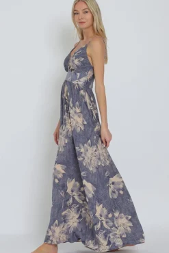 Genesis Sleeveless Floral Print Maxi Dress Blue