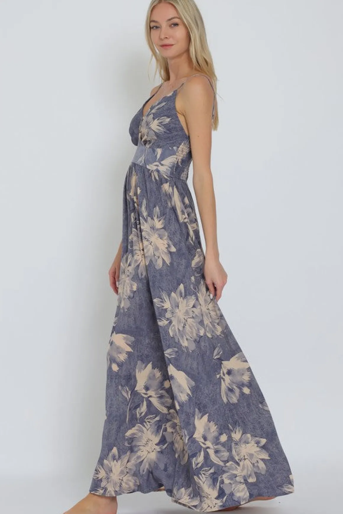 Genesis Sleeveless Floral Print Maxi Dress Blue