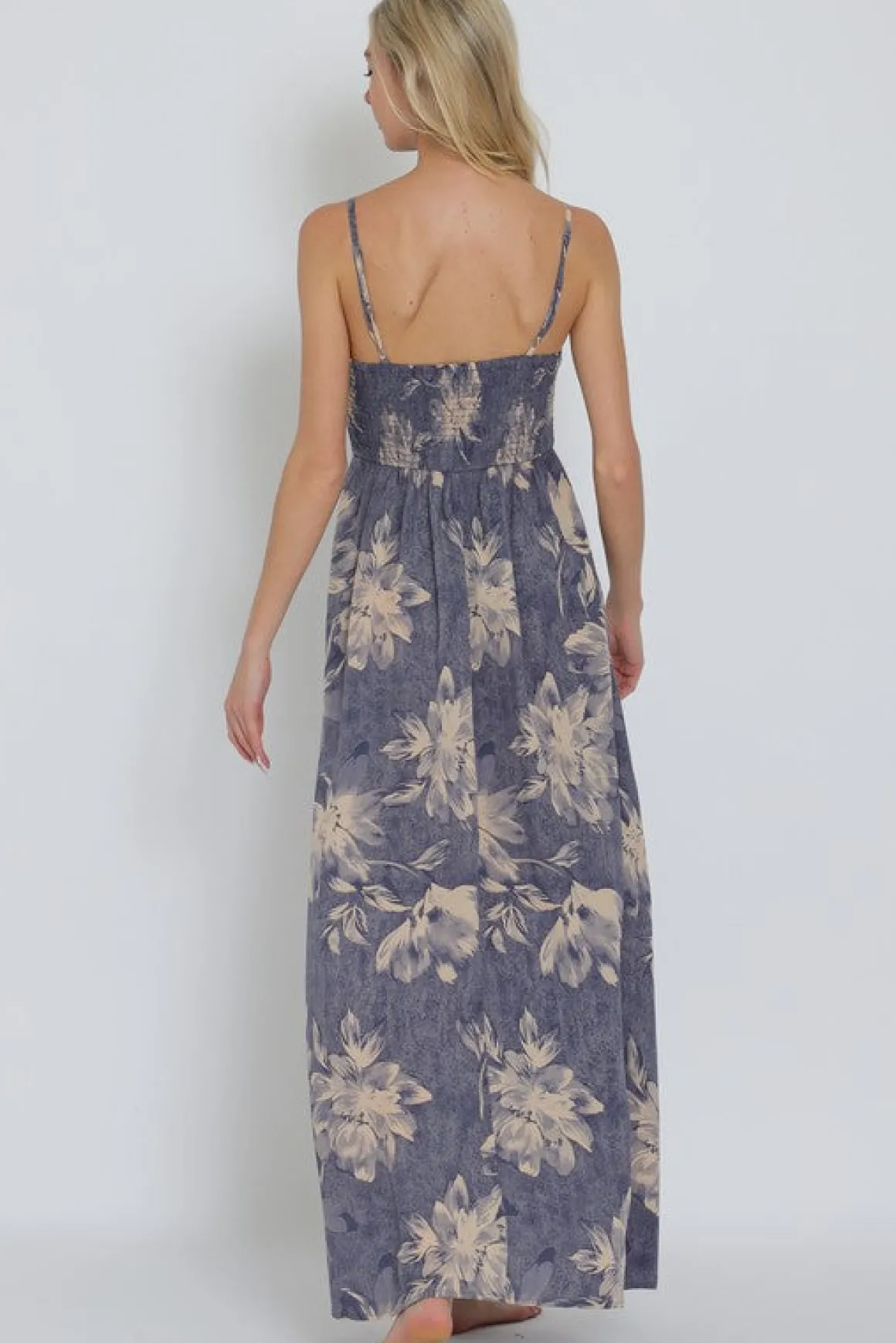 Genesis Sleeveless Floral Print Maxi Dress Blue