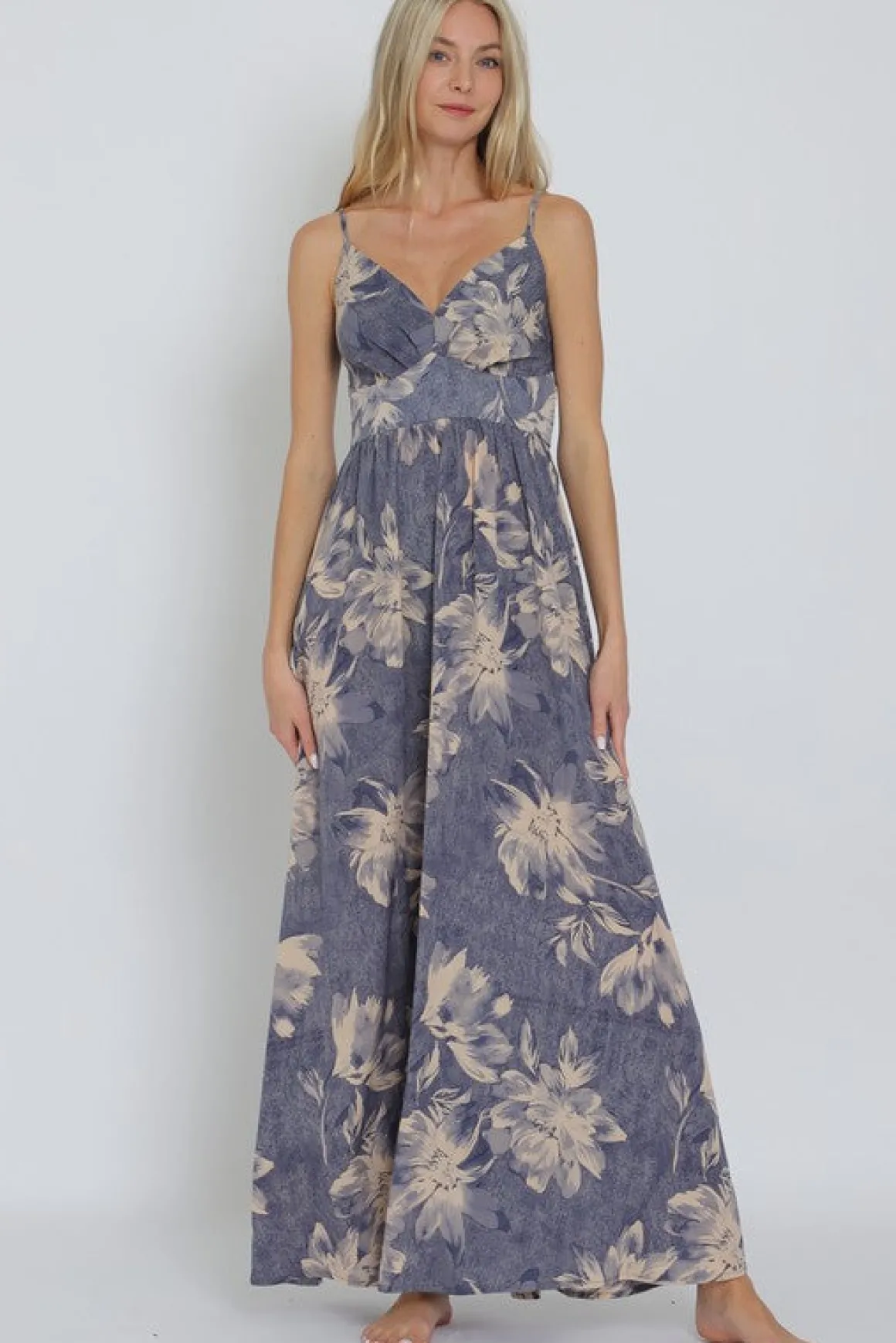 Genesis Sleeveless Floral Print Maxi Dress Blue