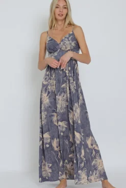 Genesis Sleeveless Floral Print Maxi Dress Blue