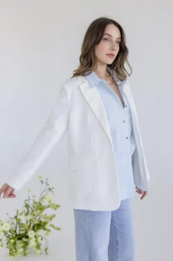 Halle Long Sleeve Notched Lapel Linen Blazer White