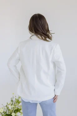 Halle Long Sleeve Notched Lapel Linen Blazer White