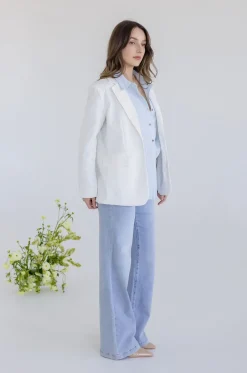 Halle Long Sleeve Notched Lapel Linen Blazer White