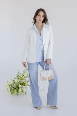 Halle Long Sleeve Notched Lapel Linen Blazer White