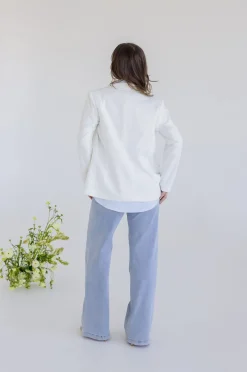 Halle Long Sleeve Notched Lapel Linen Blazer White
