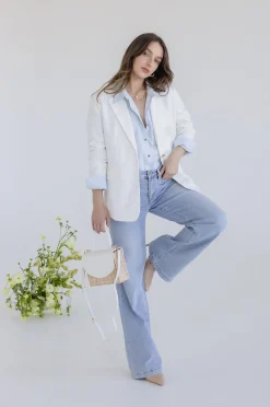 Halle Long Sleeve Notched Lapel Linen Blazer White