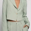 Harmony Long Sleeve Notched Lapel Linen Crop Blazer Sage