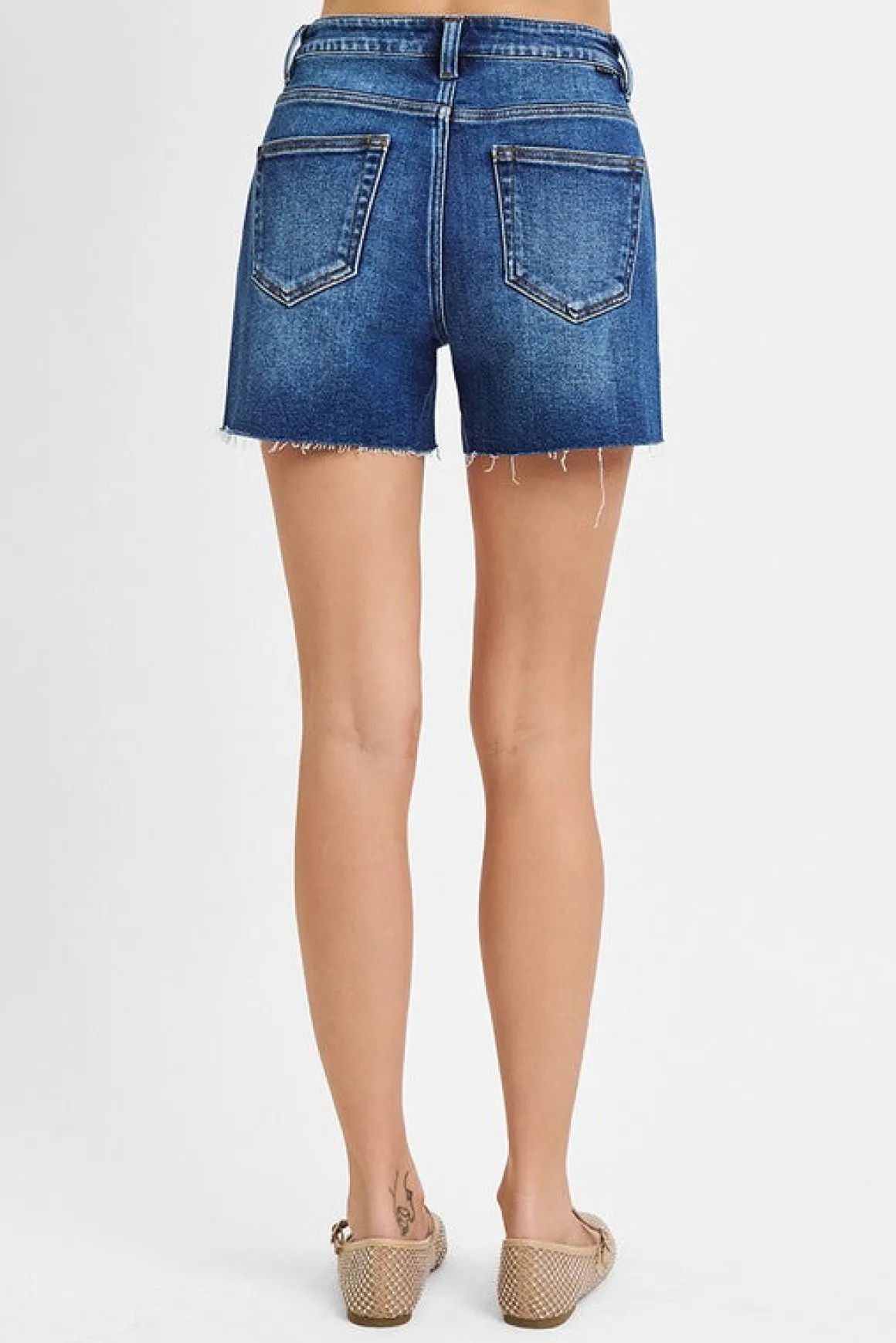 Haven High Rise Raw Hem Denim Shorts Dark Wash