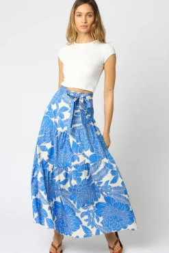 Heidi High Waist Tie Floral Print Maxi Skirt Blue