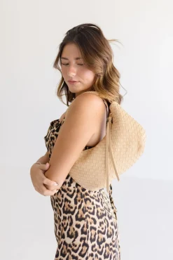 Hensley Basket Weave Shoulder Purse Taupe