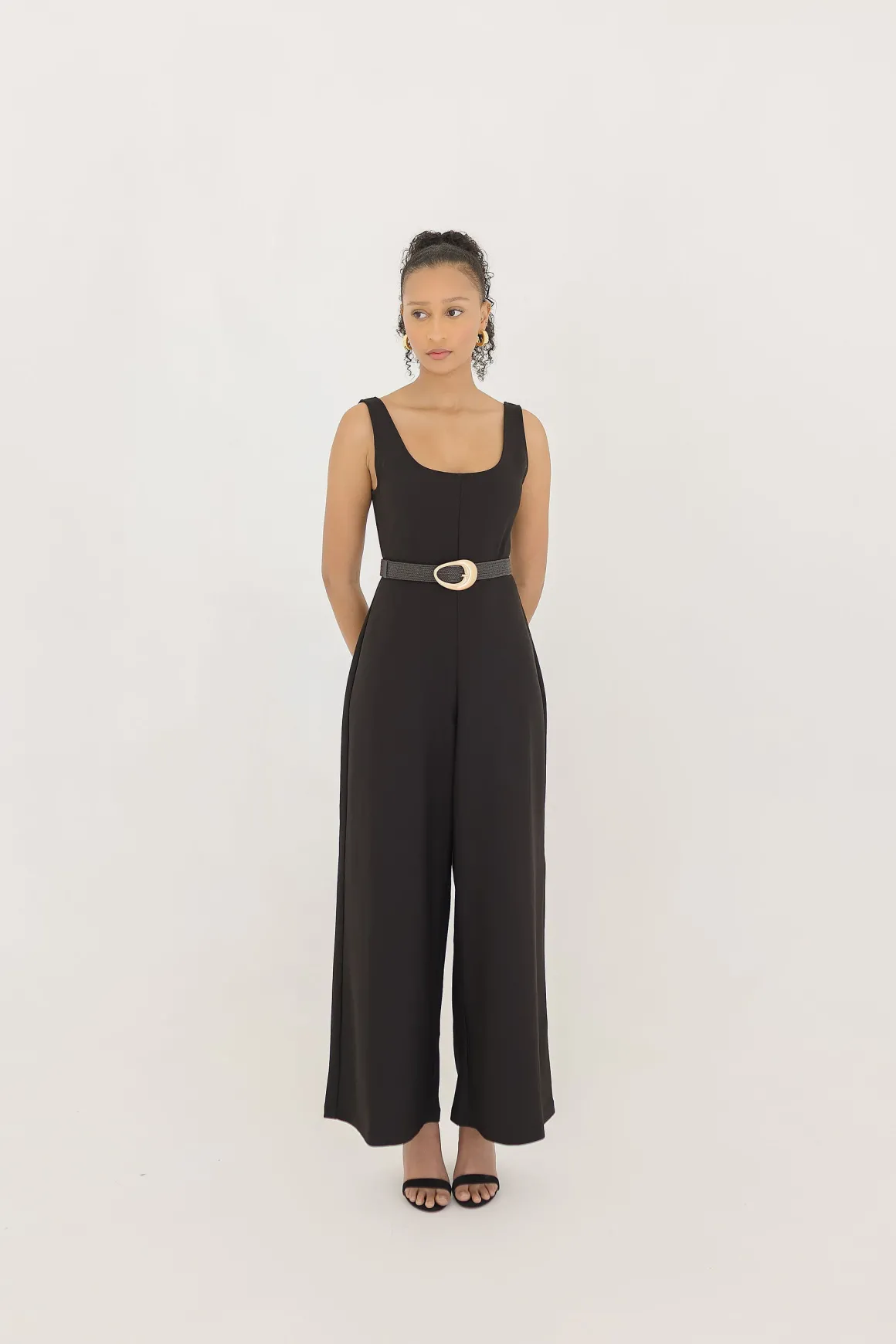 Holly Oval Buckle Straw Waist Belt Black