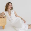 Isla Sleeveless Crochet Lace Trim Midi Dress White