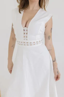 Isla Sleeveless Crochet Lace Trim Midi Dress White