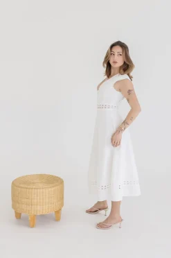 Isla Sleeveless Crochet Lace Trim Midi Dress White