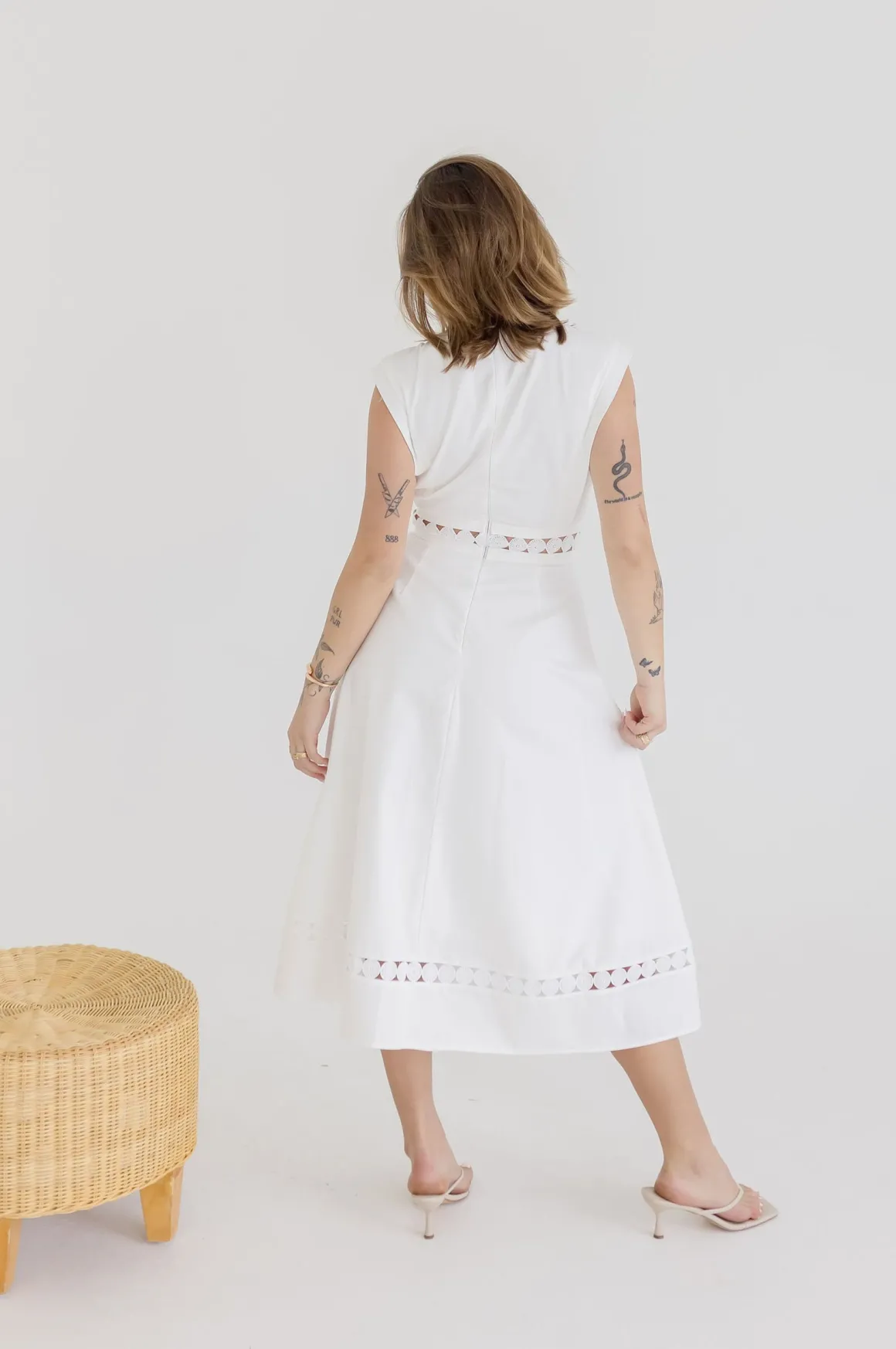 Isla Sleeveless Crochet Lace Trim Midi Dress White