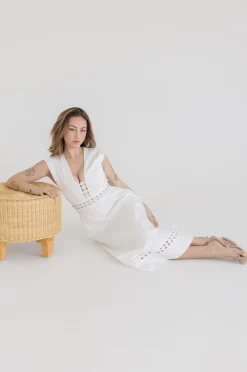 Isla Sleeveless Crochet Lace Trim Midi Dress White
