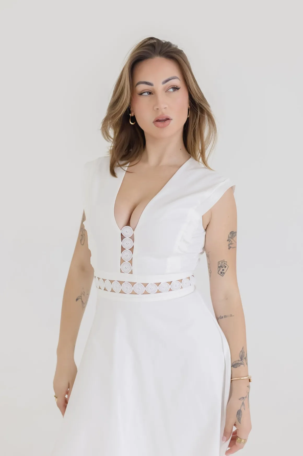 Isla Sleeveless Crochet Lace Trim Midi Dress White